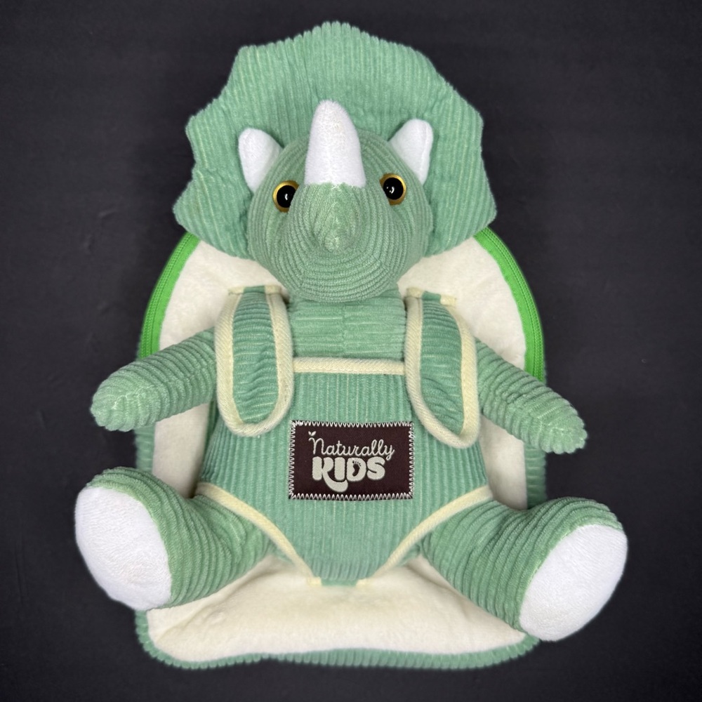 Kids Backpack With Plush Green Dinosaur Triceratops Stuffed Toy Naturally KIDS